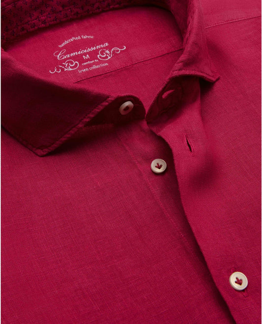 Magenta muška lanena košulja, comfort fit