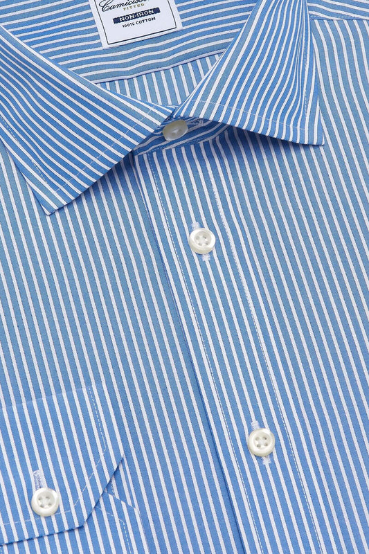 NON IRON plava košulja sa prugama, Fitted