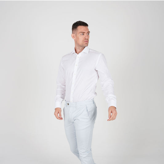 Bela permanent košulja, uskog kroja, nova francuska kragna