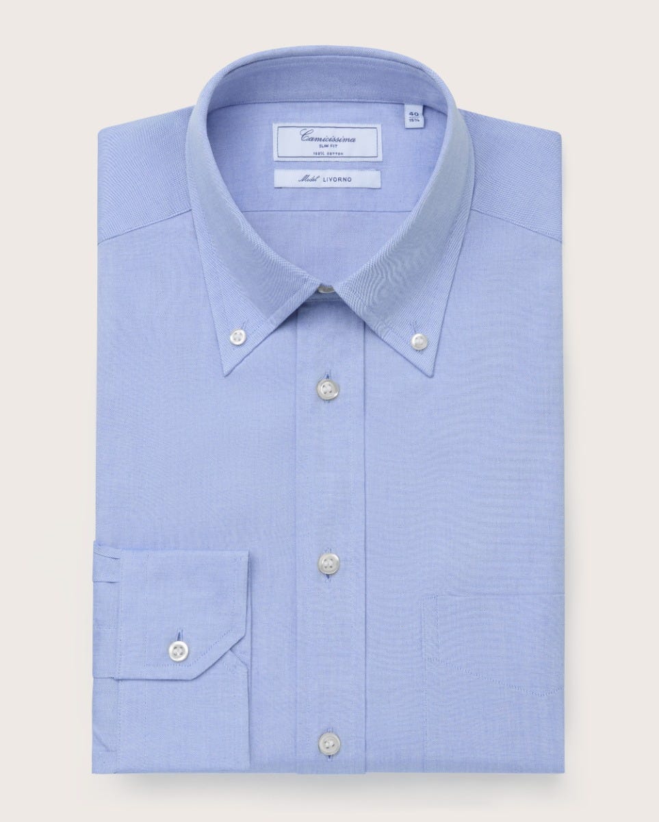 Svetloplava permanent košulja, slim fit, dugmići na kragni