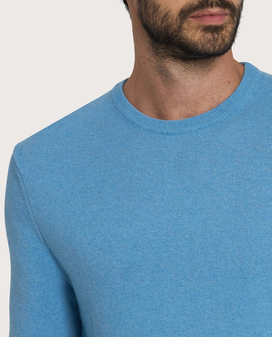 Muški džemper sa okruglim izrezom – cashmere blend, azurno plavi