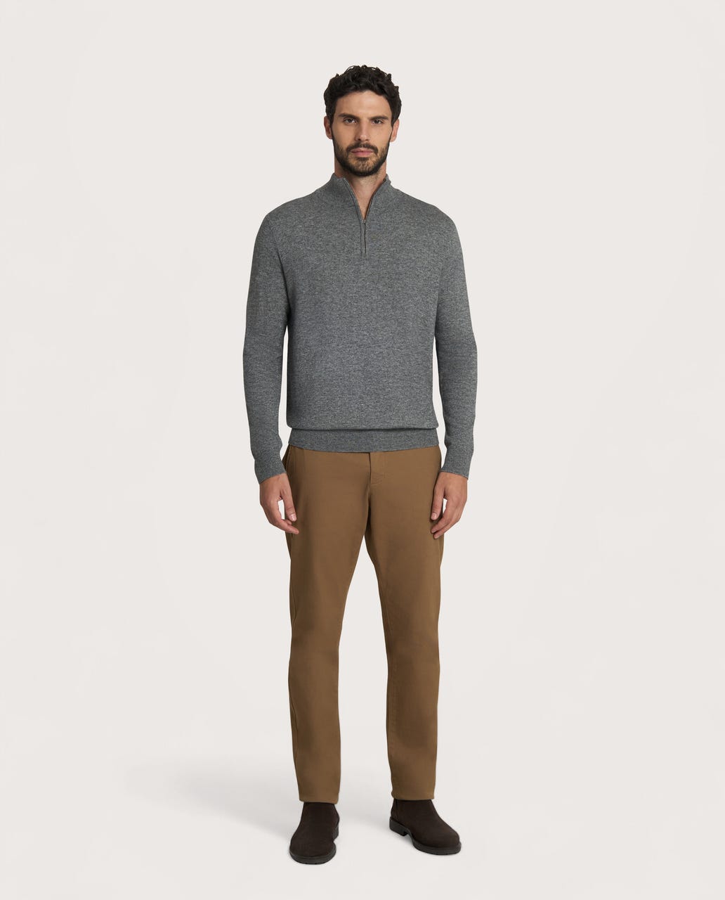 Half Zip sivi muški džemper – cashmere blend