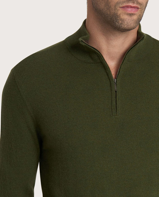 Half Zip maslinastno zeleni muški džemper – cashmere blend
