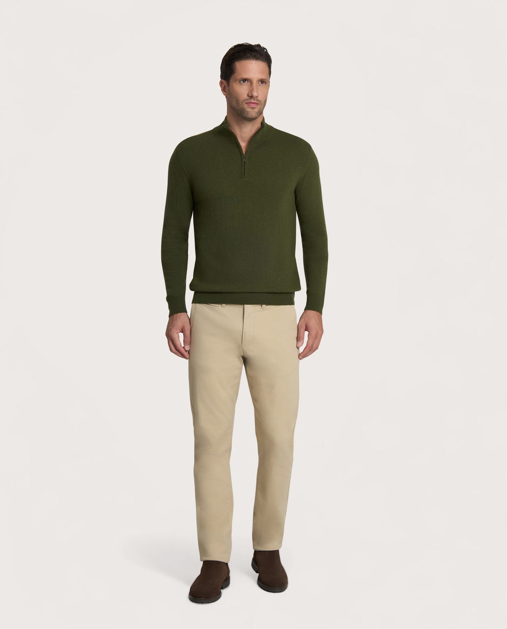 Half Zip maslinastno zeleni muški džemper – cashmere blend