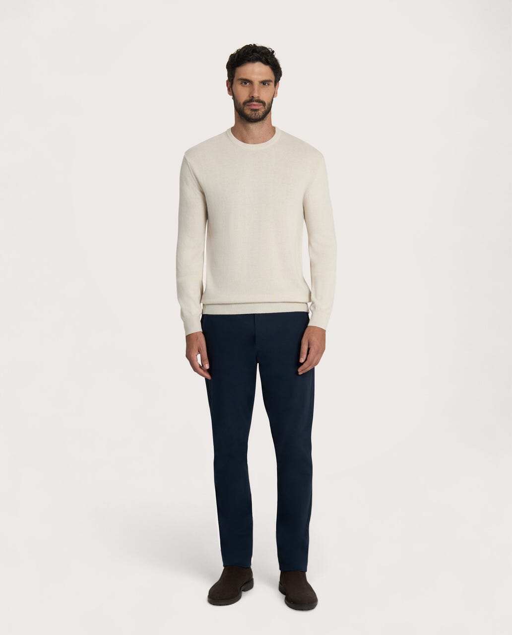 Krem muški džemper sa okruglim izrezom – cashmere blend
