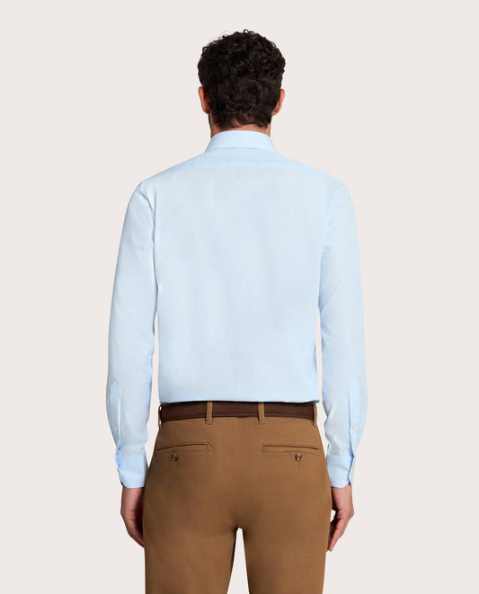 NON IRON svetloplava košulja na kockice, usko krojena, francuska kragna