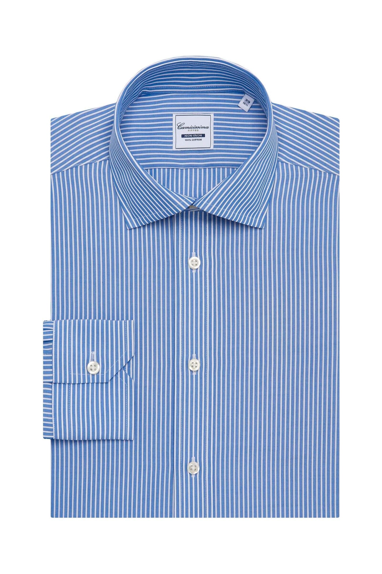 NON IRON plava košulja sa prugama, Fitted
