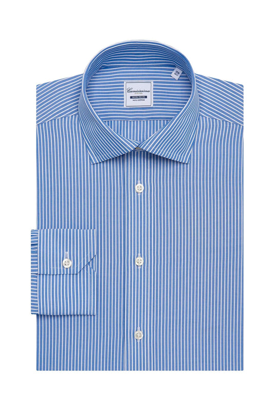 NON IRON plava košulja sa prugama, Fitted
