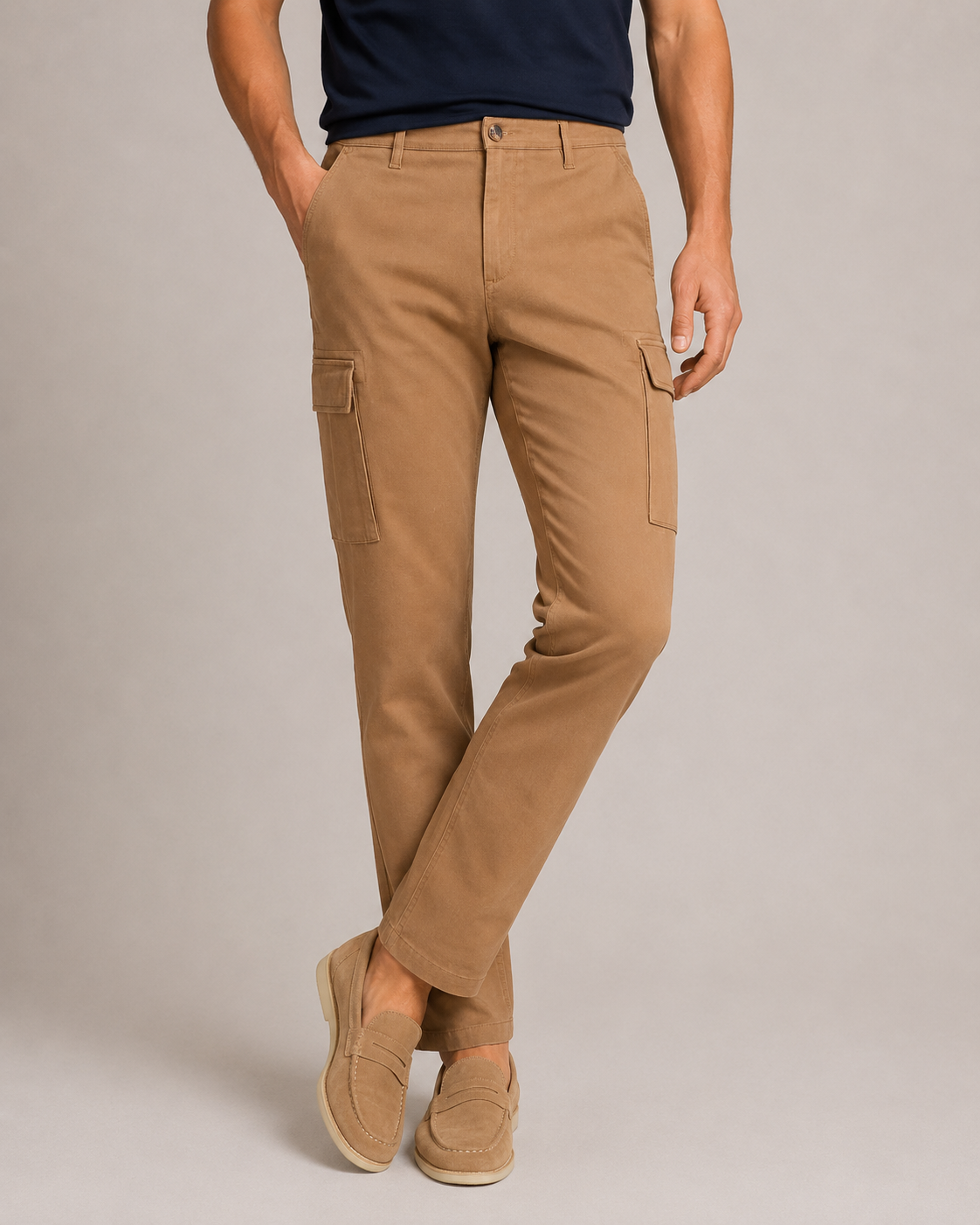 Muške cargo pantalone braon, slim fit