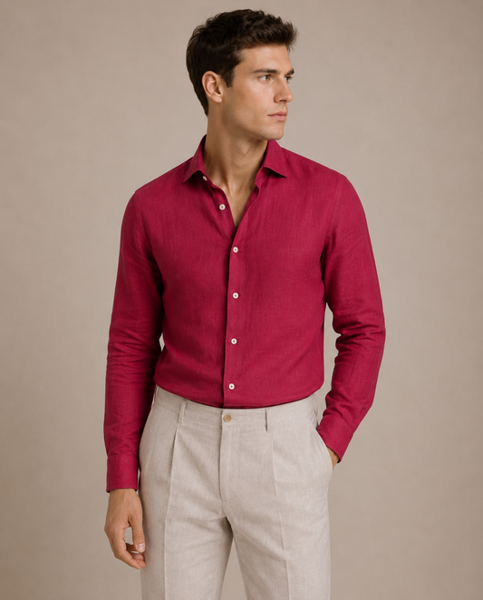 Magenta muška lanena košulja, comfort fit