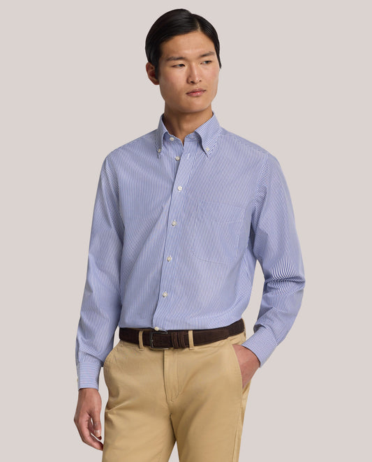 NON IRON Košulja na plave i bele pruge, uskog kroja, dugmići na kragni