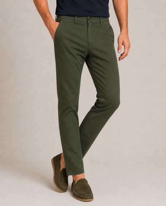 Chino pantalone Yokohama od pamučnog kepera, maslinasto zelena