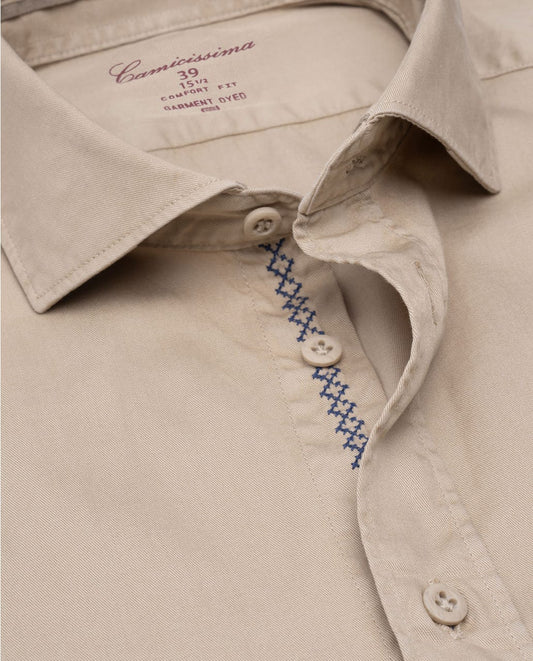 Bež muška košulja Trendy twill Slim Comfort, francuski okovratnik