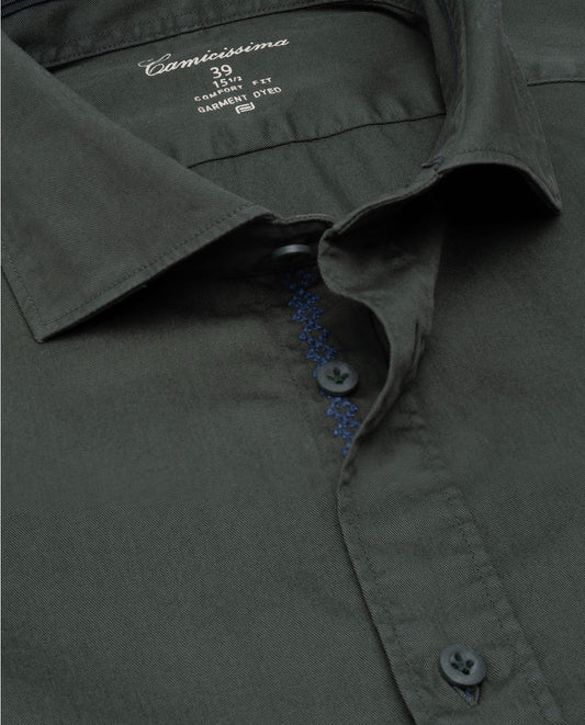 Zelena muška košulja Trendy twill Slim Comfort, francuski okovratnik