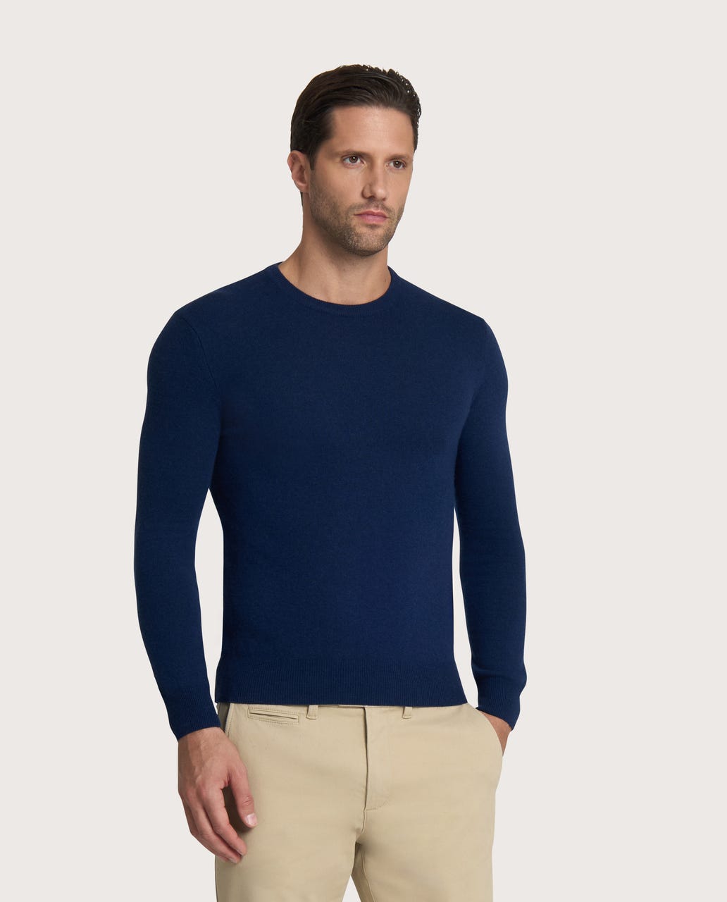 Muški džemper sa okruglim izrezom – cashmere blend, teget