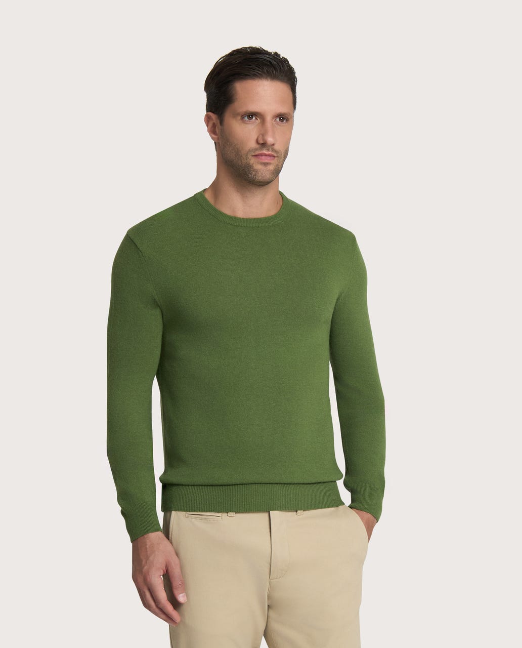 Muški džemper sa okruglim izrezom – cashmere blend, zeleni