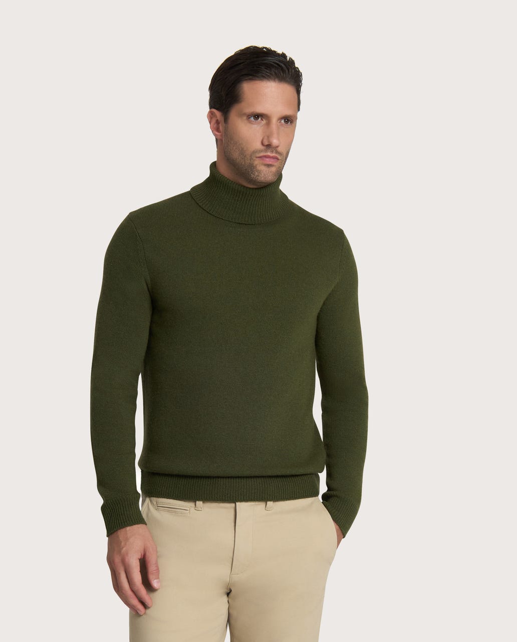 Muška rolka – cashmere blend, maslinasto zelena