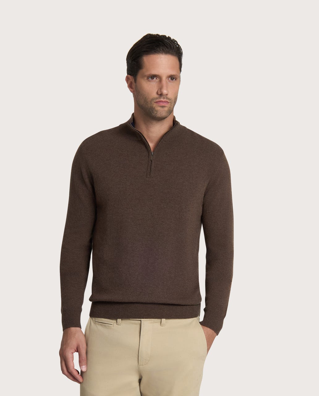 Half Zip braon muški džemper – cashmere blend