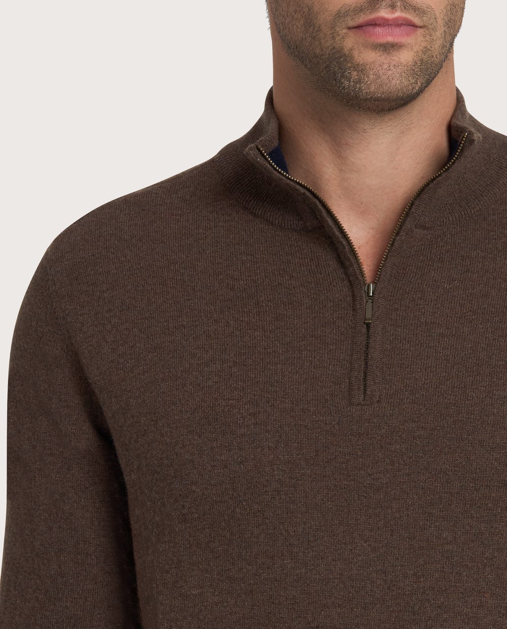 Half Zip braon muški džemper – cashmere blend