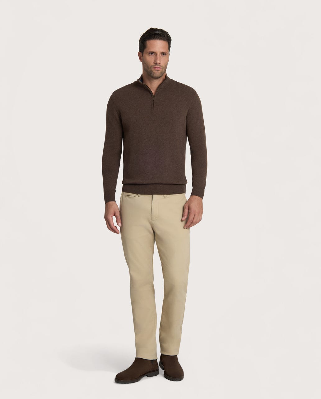 Half Zip braon muški džemper – cashmere blend