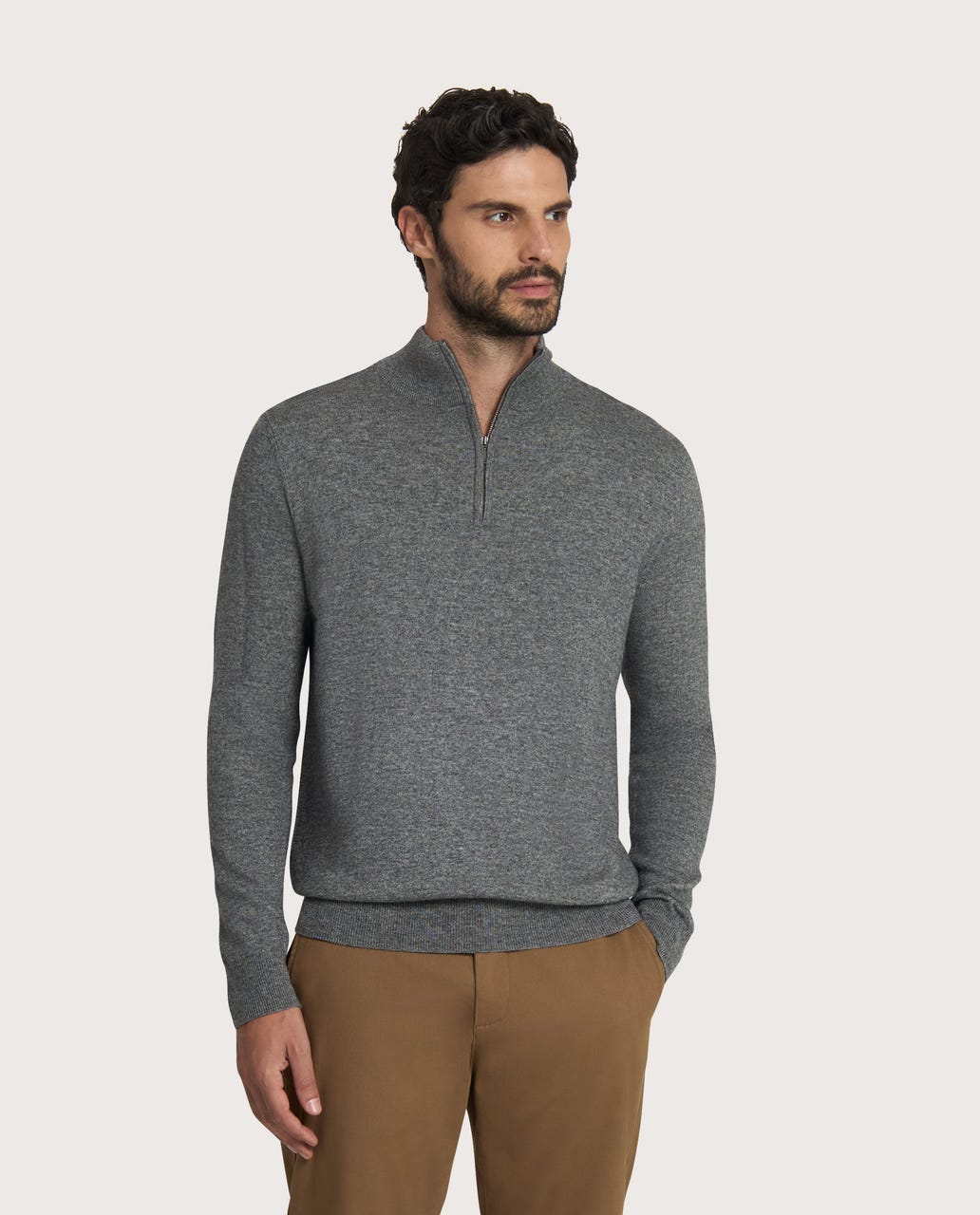 Half Zip sivi muški džemper – cashmere blend