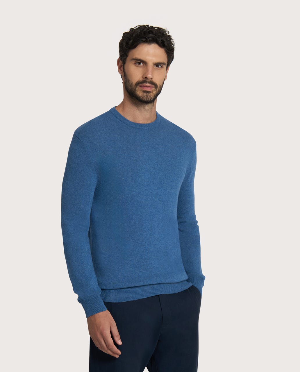 Denim muški džemper sa okruglim izrezom – cashmere blend
