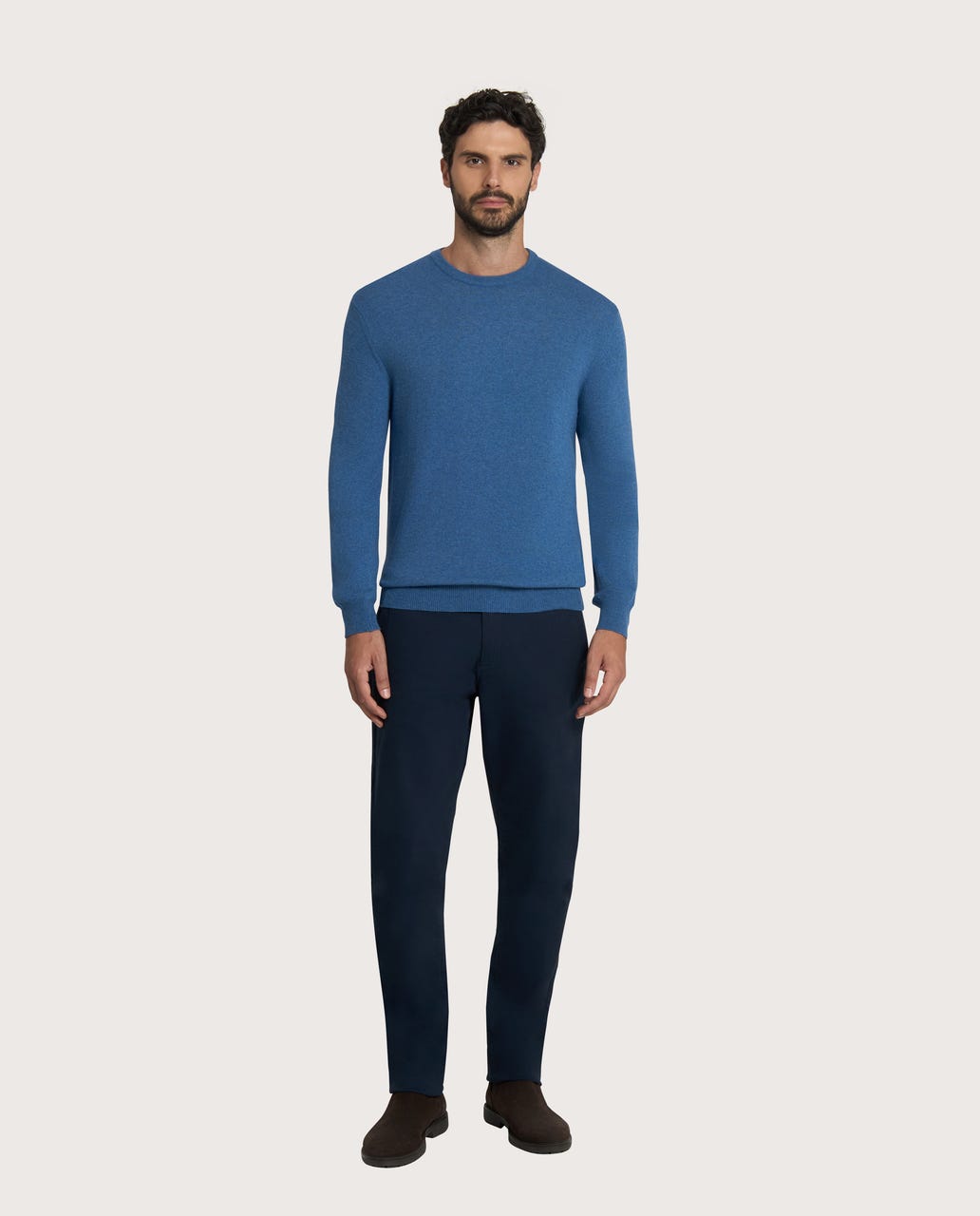 Denim muški džemper sa okruglim izrezom – cashmere blend