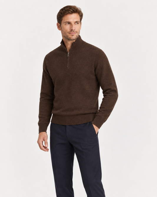 Half Zip braon muški džemper