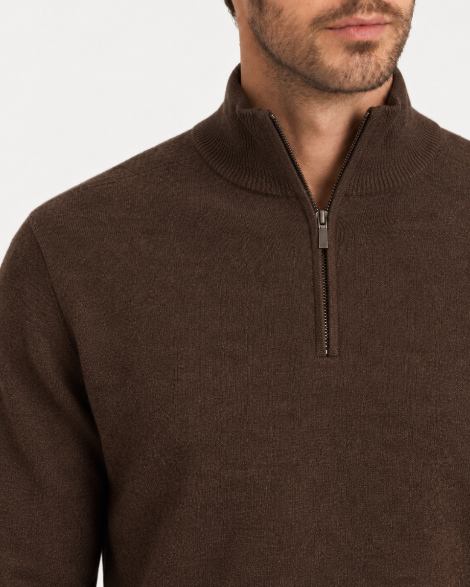 Half Zip braon muški džemper