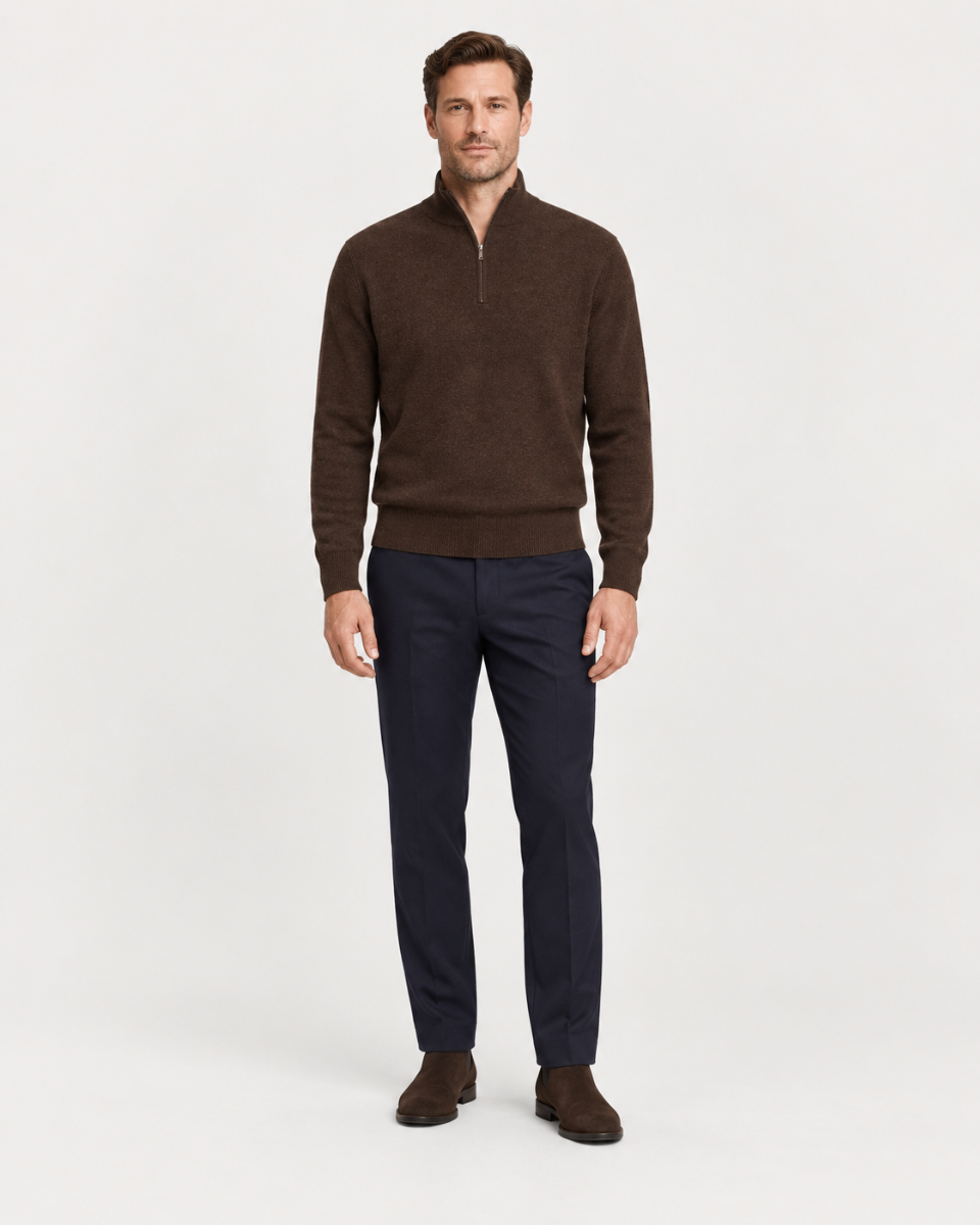 Half Zip braon muški džemper