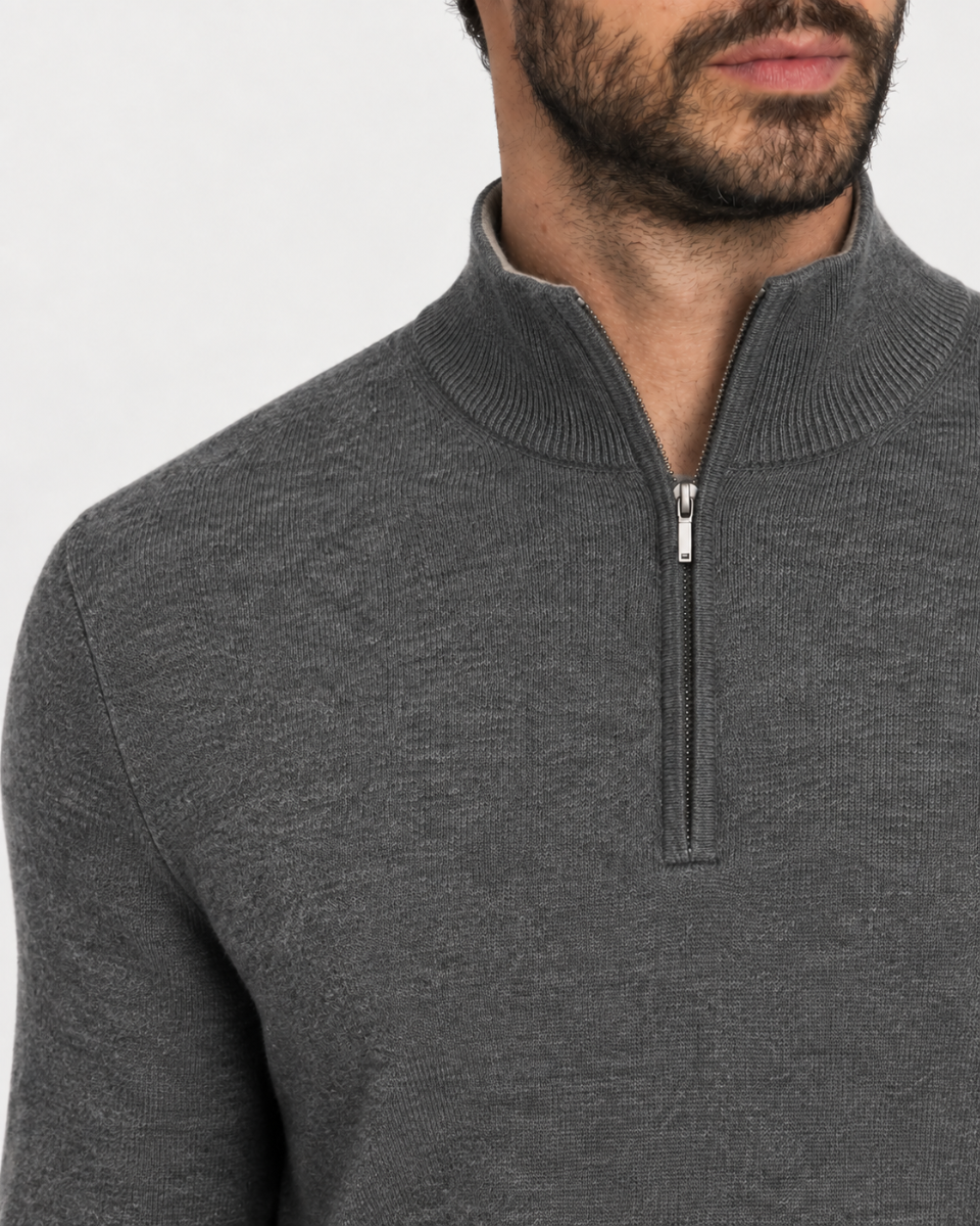 Half Zip siva muški džemper