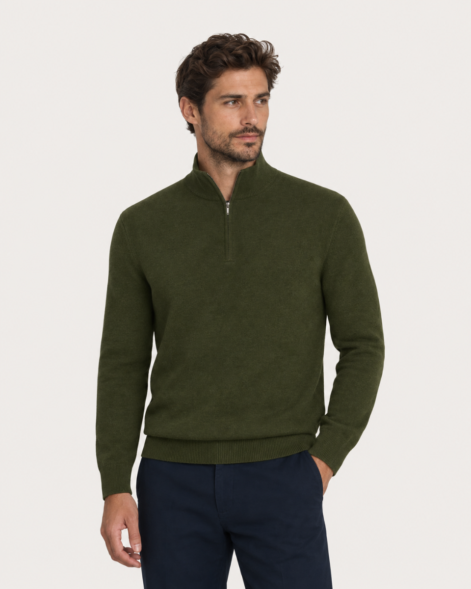 Half Zip maslinasto zeleni muški džemper