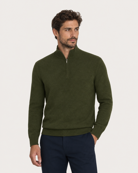 Half Zip maslinasto zeleni muški džemper