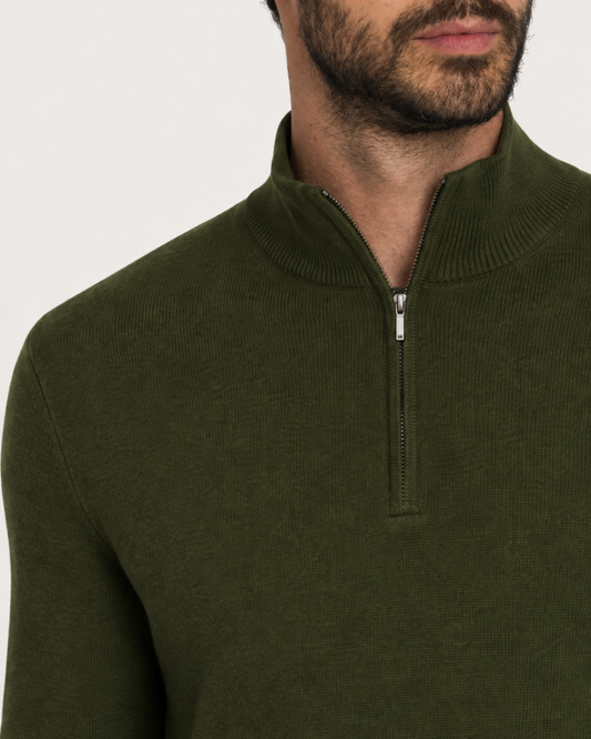 Half Zip maslinasto zeleni muški džemper