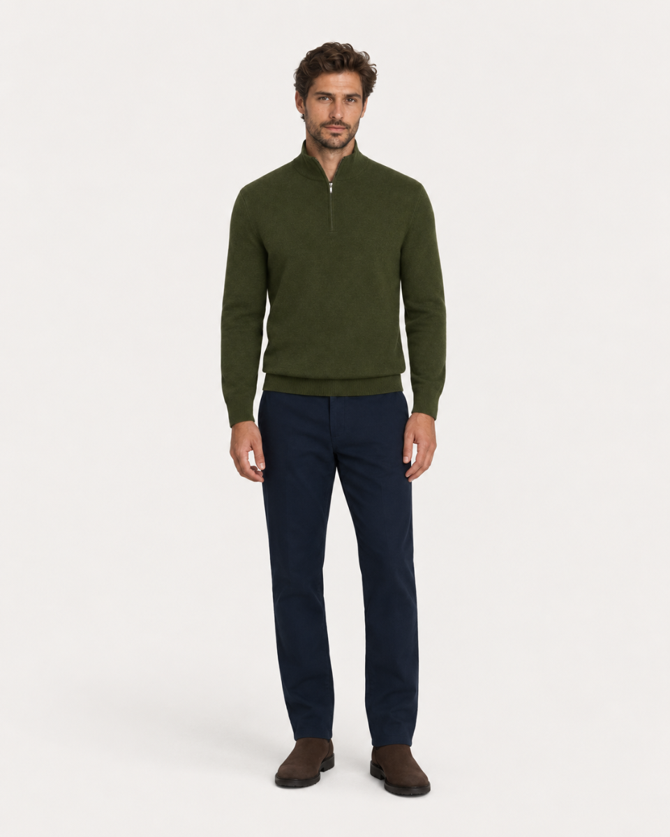 Half Zip maslinasto zeleni muški džemper